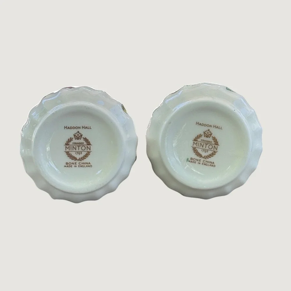 Minton Haddon Hall Bone China Condiment Jars Pots Jam Mustard Set 2 Made England